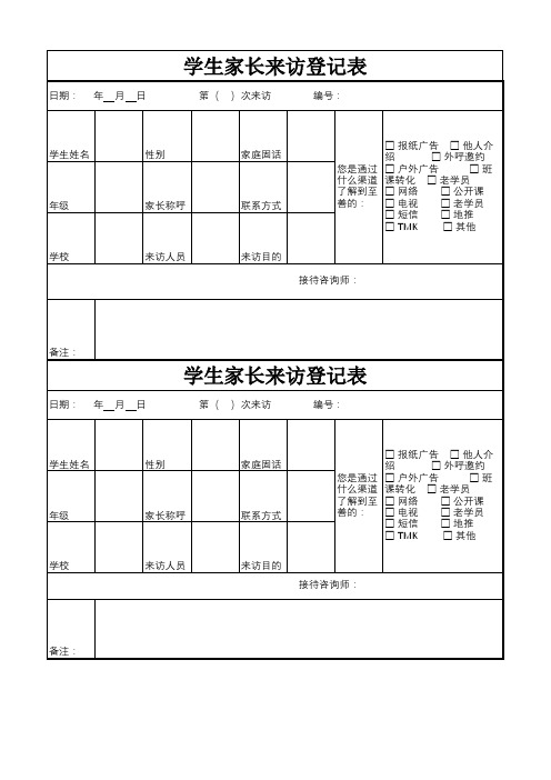 培训学校家长来访登记表