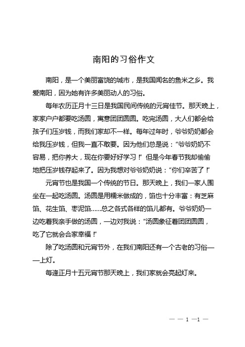 南阳的习俗作文