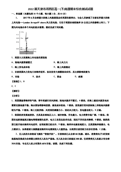 2022届天津市河西区高一(下)地理期末综合测试试题含解析