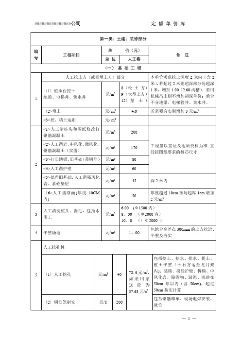 深圳某公司内部企业定额