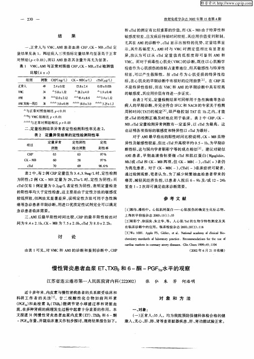 慢性肾炎患者血浆ET、TXB2和6—酮—PGF1α水平的观察