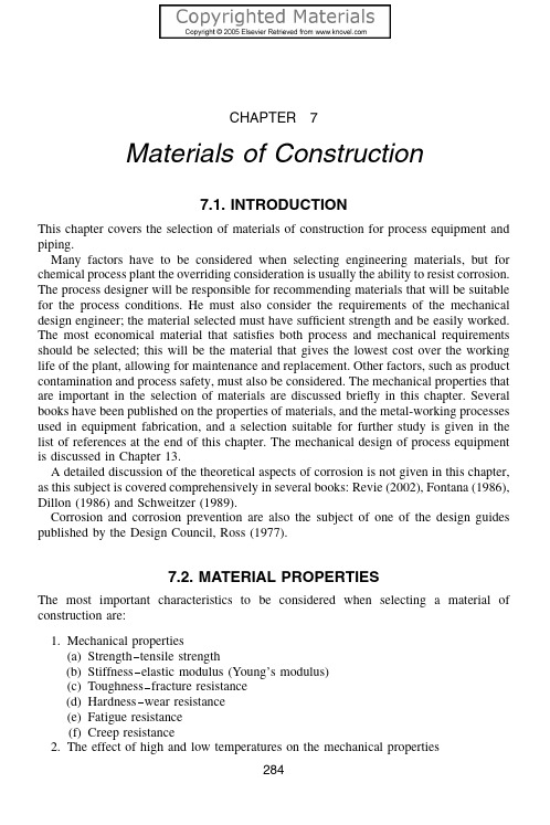 7. Materials of Construction