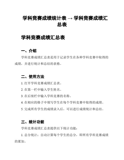 学科竞赛成绩统计表 → 学科竞赛成绩汇总表