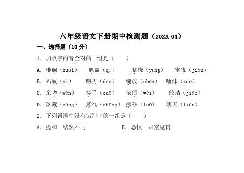 山东省聊城市莘县实验小学教育集团2022-2023学年六年级下学期期中考试语文试题