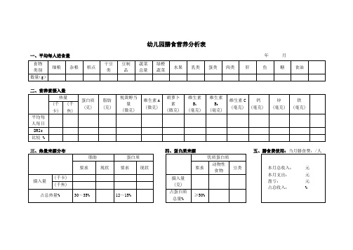 幼儿园膳食营养分析表(样表)