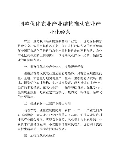 调整优化农业产业结构推动农业产业化经营