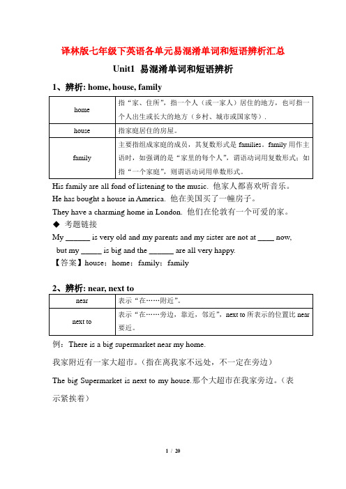 译林版七年级下英语各单元易混淆单词和短语辨析