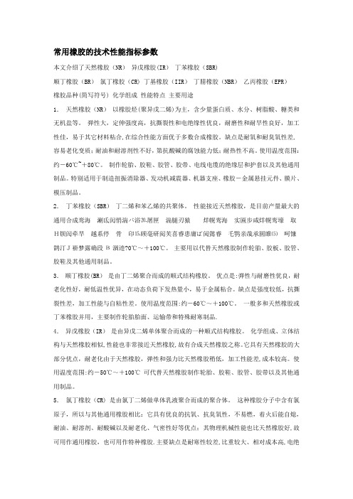 常用橡胶的技术性能指标参数