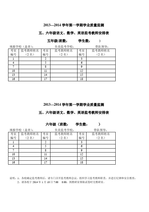 2013—2014学年第一学期学业质量监测五、六年级监考教师