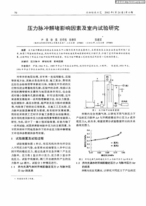 压力脉冲解堵影响因素及室内试验研究