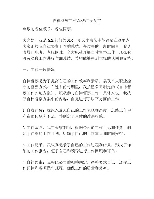 自律督察工作总结汇报发言