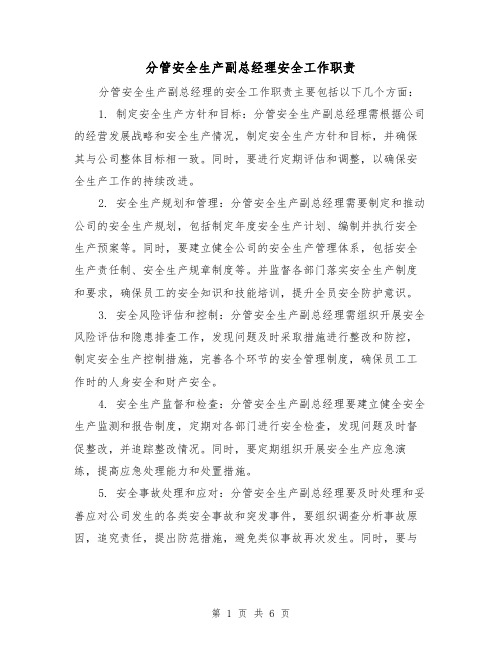 分管安全生产副总经理安全工作职责（四篇）