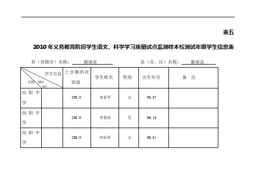 义务教育阶段学习质量监测信息表表五表六(向阳)