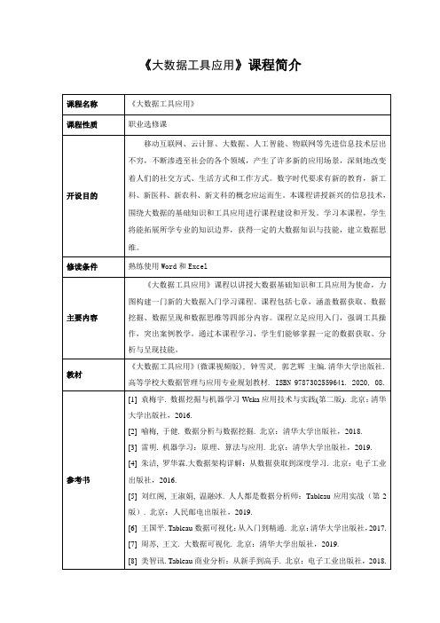 课程简介-大数据工具应用-微课视频版-钟雪灵-清华大学出版社