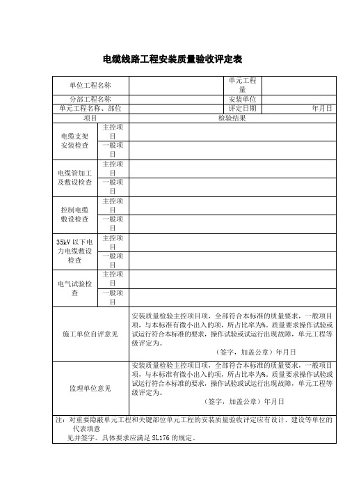 电缆线路工程安装质量验收评定表