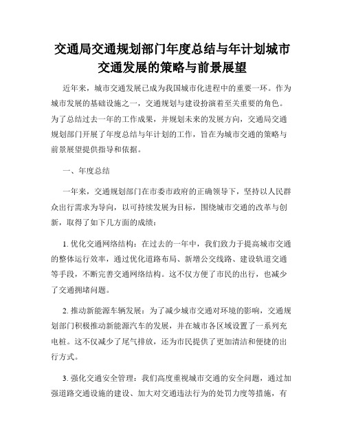 交通局交通规划部门年度总结与年计划城市交通发展的策略与前景展望