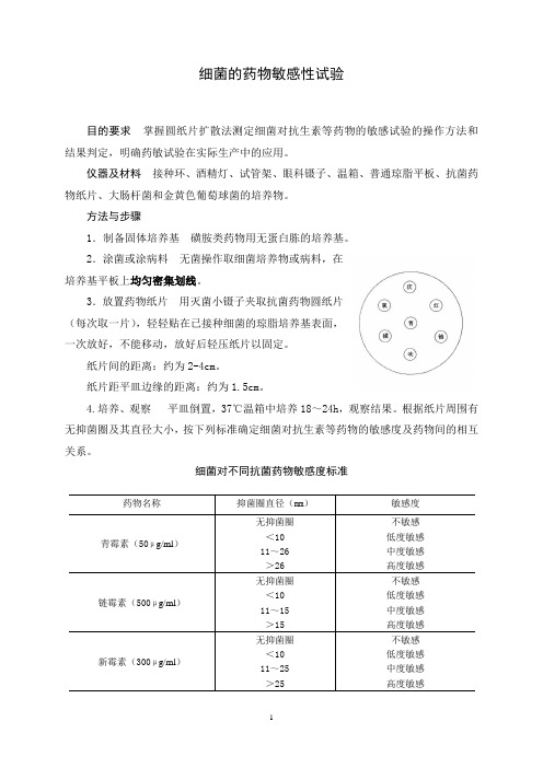 细菌的药物敏感性试验