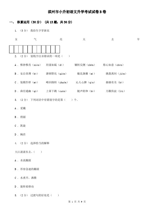 滨州市小升初语文升学考试试卷B卷