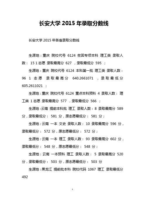 长安大学2015年录取分数线