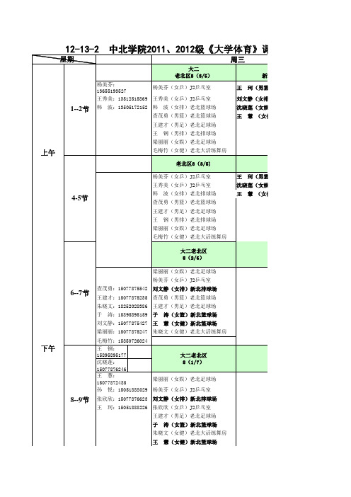 大学体育课表