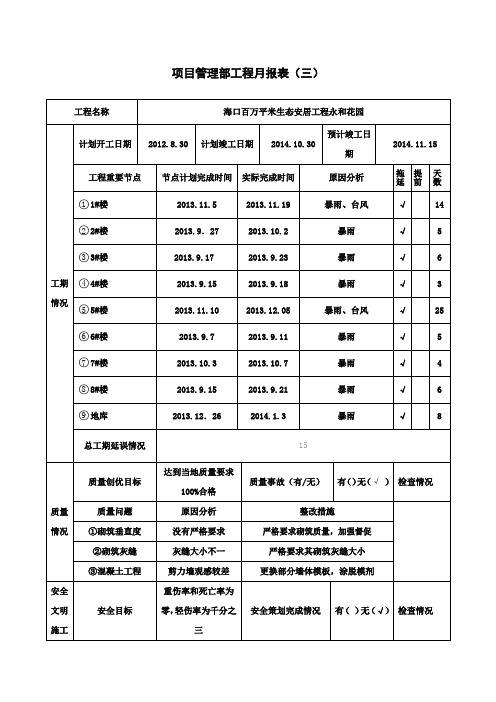 (中建一局)项目管理部工程月报表4