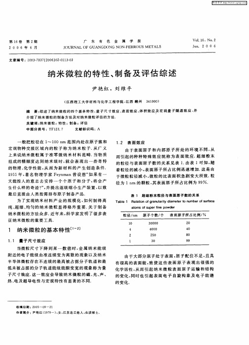 纳米微粒的特性、制备及评估综述