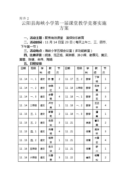 云阳县海峡小学第一届课堂教学竞赛活动实施方案