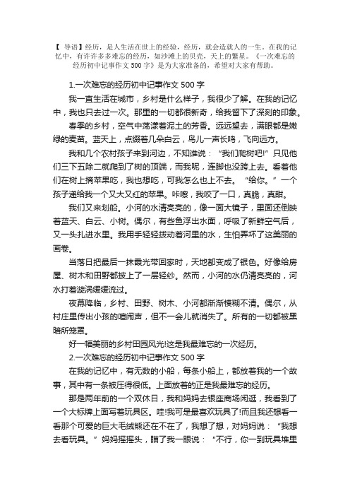 一次难忘的经历初中记事作文500字5篇