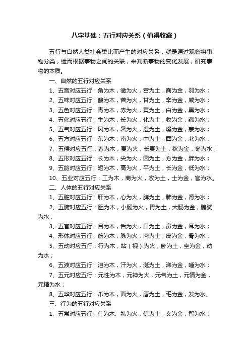 八字基础：五行对应关系（值得收藏）