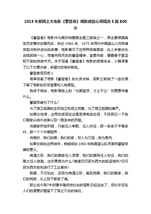 2019年爱国主义电影《攀登者》观影感悟心得精选5篇800字