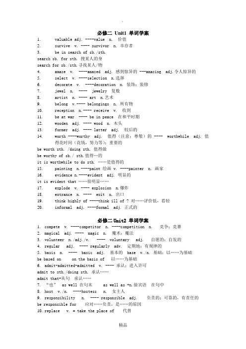 一轮复习必修二unit1-5单词变形汇总