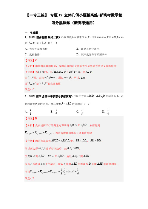 专题12 立体几何小题拔高练(解析版)