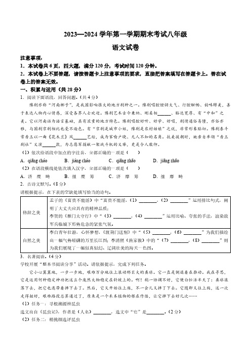 河南省洛阳市嵩县2023-2024学年八年级上学期期末语文试题(含答案)