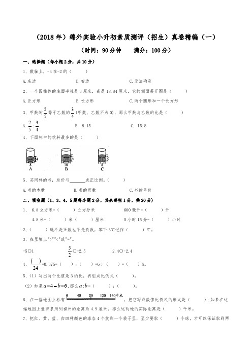 (2018年)绵阳外国语实验学校小升初招生真卷精编(一)