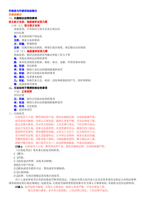 行政法与行政诉讼法记忆口诀