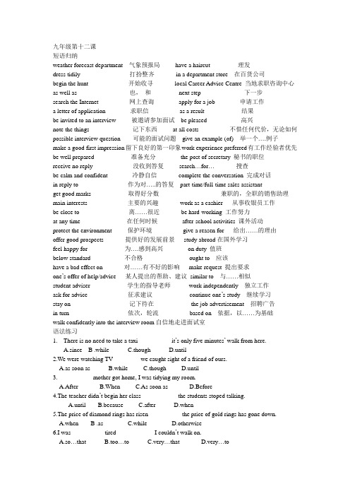 牛津深圳九年级英语第十二课归纳与练习