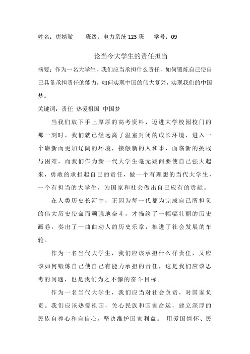 论当今大学生的责任担当 2