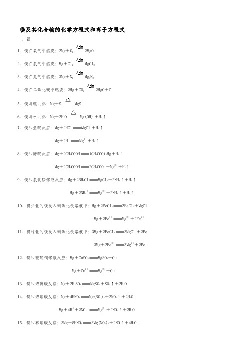 镁及其化合物的化学方程式和离子方程式