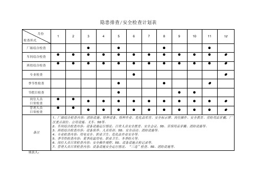 危险化学品安全生产标准化 隐患排查(安全检查)计划表