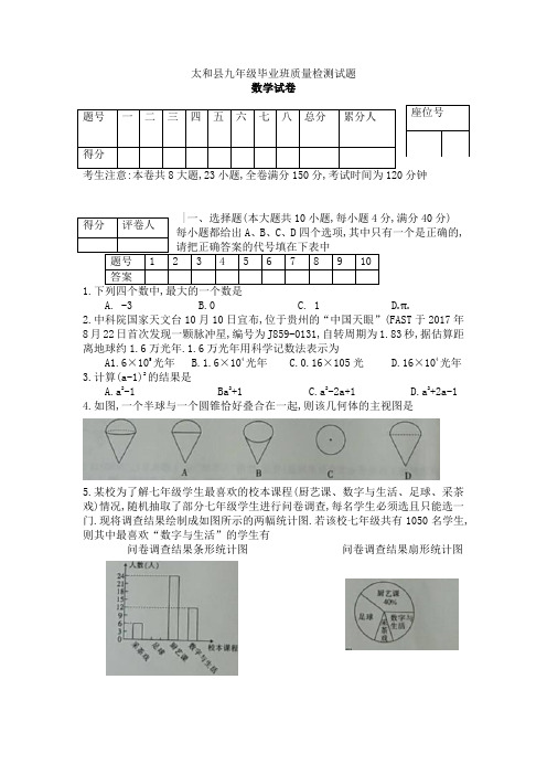 安徽省阜阳市太和县九年级下学期质量检测数学试题