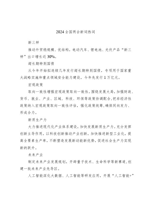 2024两会十二个关键词新词热词解读