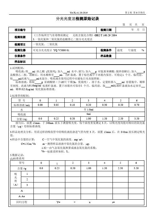 职业卫生21---一氧化氮的测定原始记录