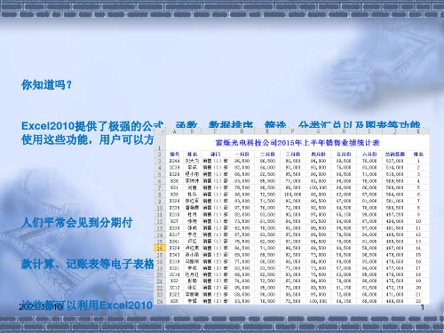 模块07   Excel 2010的数据分析功能—制作销售业绩统计表