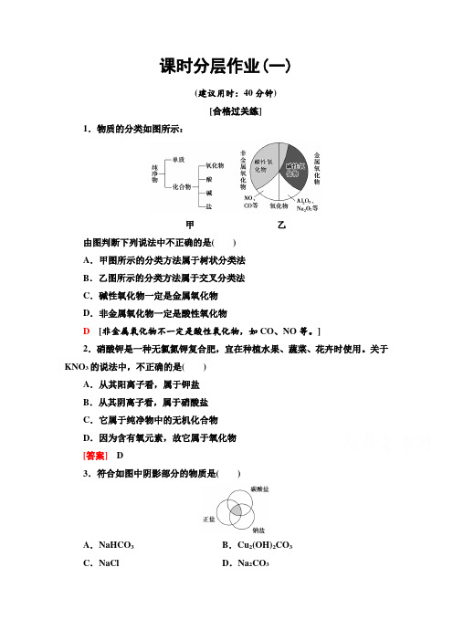 2020-2021学年化学新教材人教必修第一册课时分层作业：1.1.1 物质的分类 Word版含解析