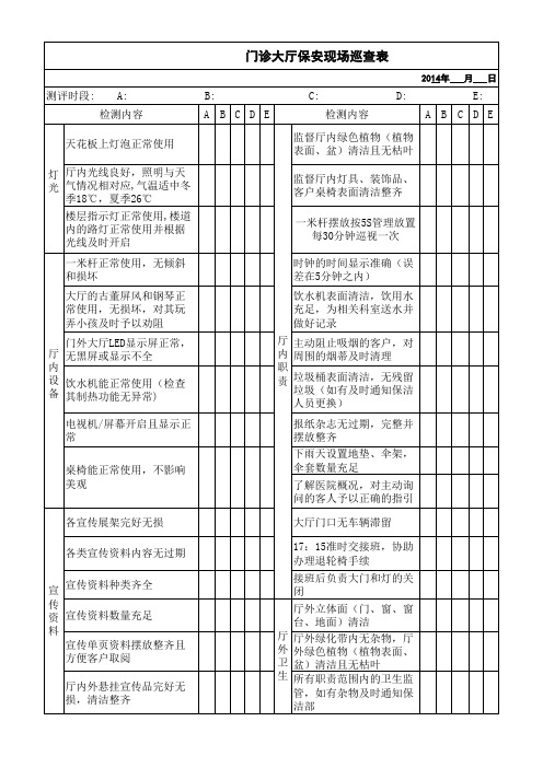 服务中心精细管理表格之一大厅保安巡视表