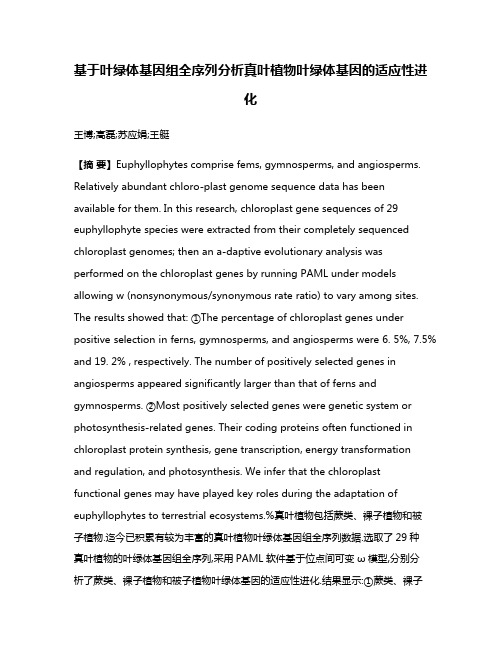 基于叶绿体基因组全序列分析真叶植物叶绿体基因的适应性进化