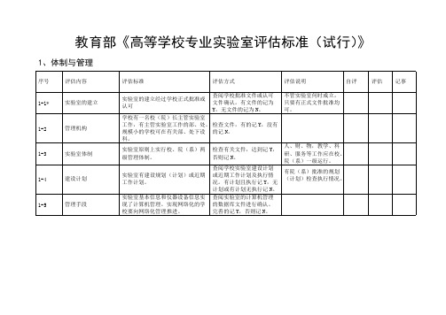 教育部《高等学校专业实验室评估标准（试行）》