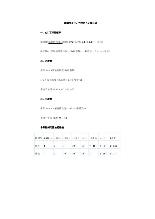 图幅号及三、六度带号计算公式