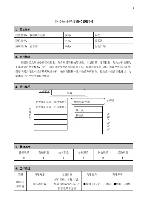 物控统计经理职位说明书