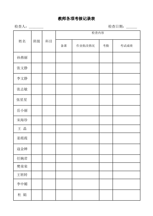 教师各项考核记录表